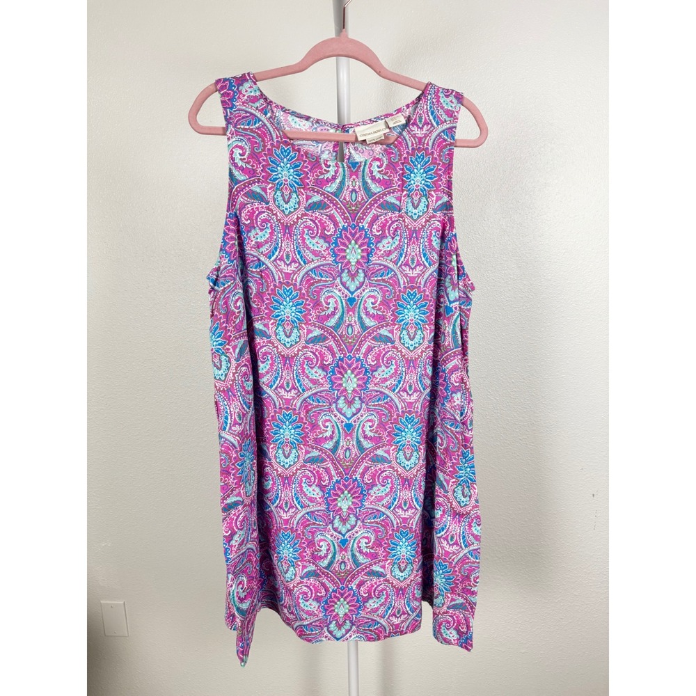 Cynthia Rowley Womens XL Pink Blue Paisley 100% Linen Sleeveless Shift Dress